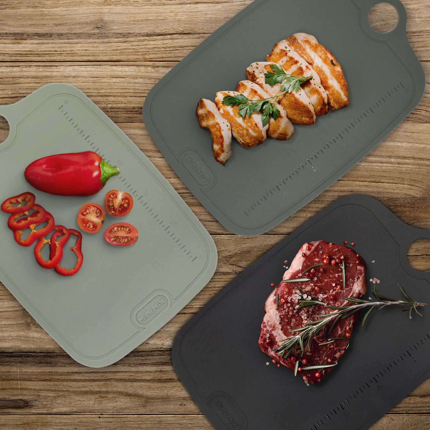 TPU Cutting Board. 3-Piece Set. Light Gray, Gray & Black.