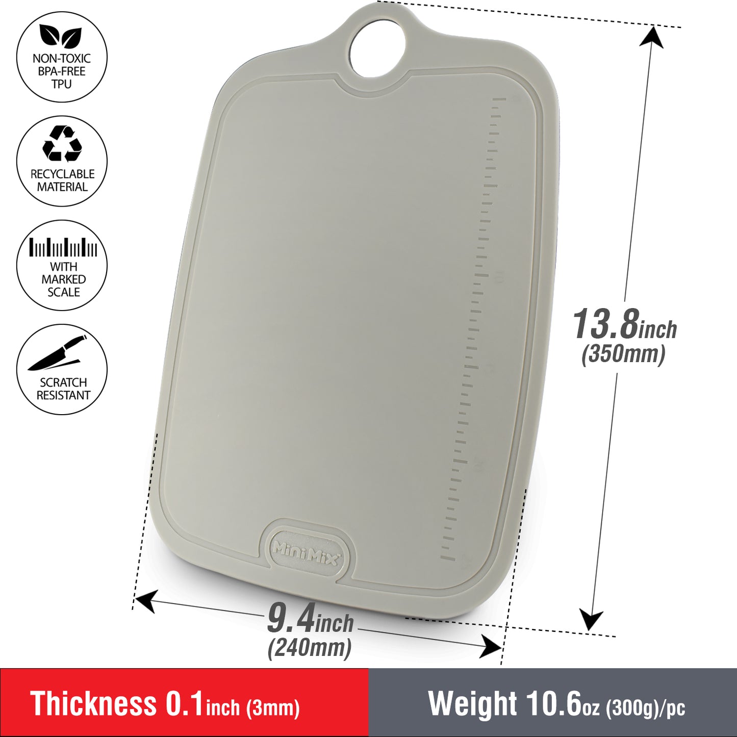 TPU Cutting Board. Single / 1 piece. Light Gray.