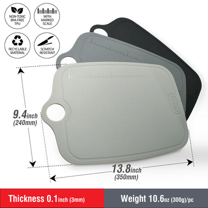 TPU Cutting Board. 3-Piece Set. Light Gray, Gray & Black.