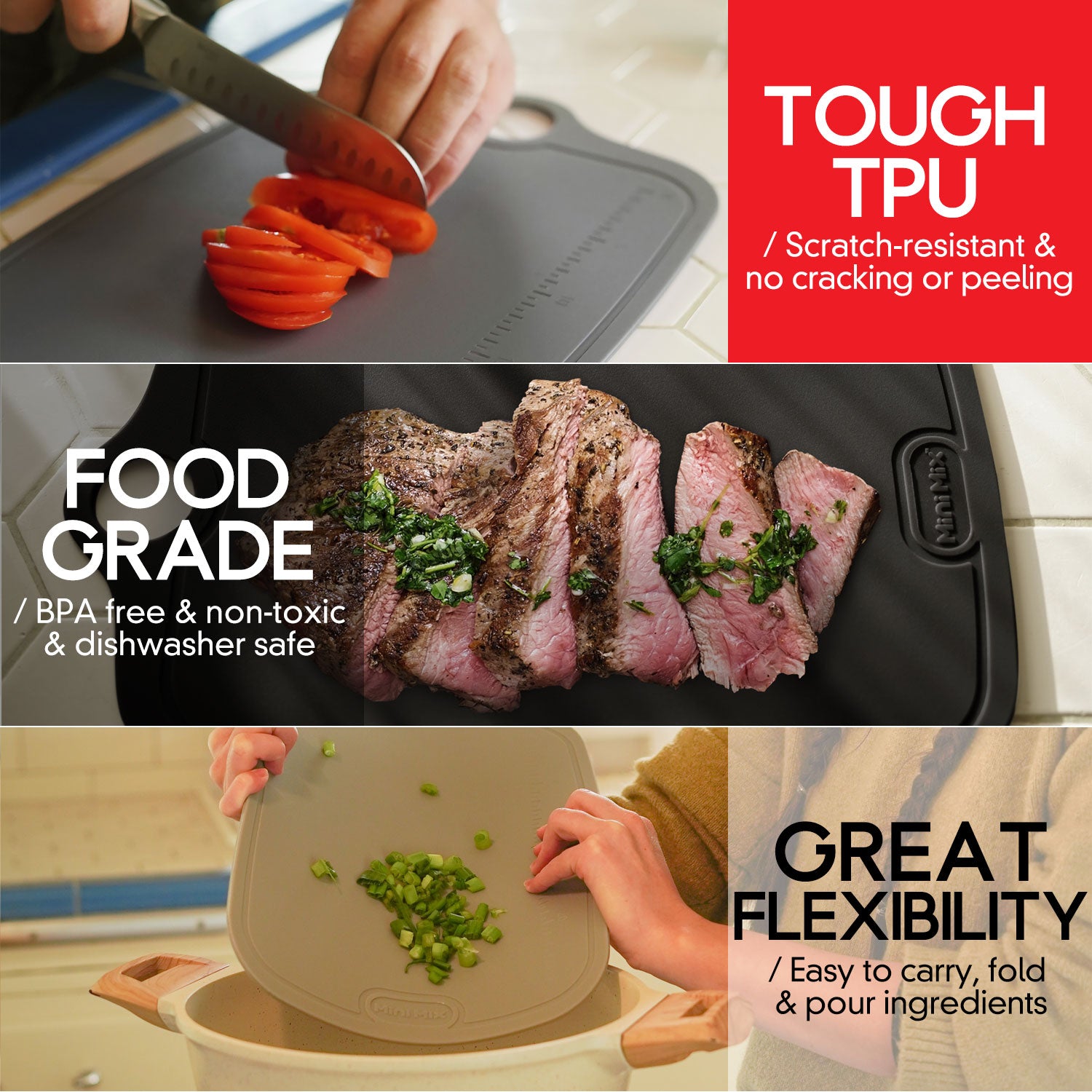 Better Things Home BTH 4mm TPU Cutting Board - Premium Korean Scratch Resistant and Non Slip Cutting Boards for Kitchen | Versatile Chopping Boa